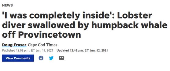 驚險(xiǎn)時(shí)刻！美國(guó)一潛水員被鯨魚整個(gè)吞下，超過(guò)半分鐘后又被吐出