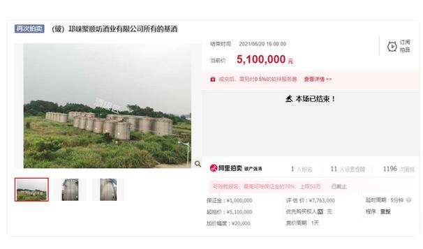 四川一**酒企637噸白酒拍出510萬元，破產(chǎn)重整7000萬元被接盤